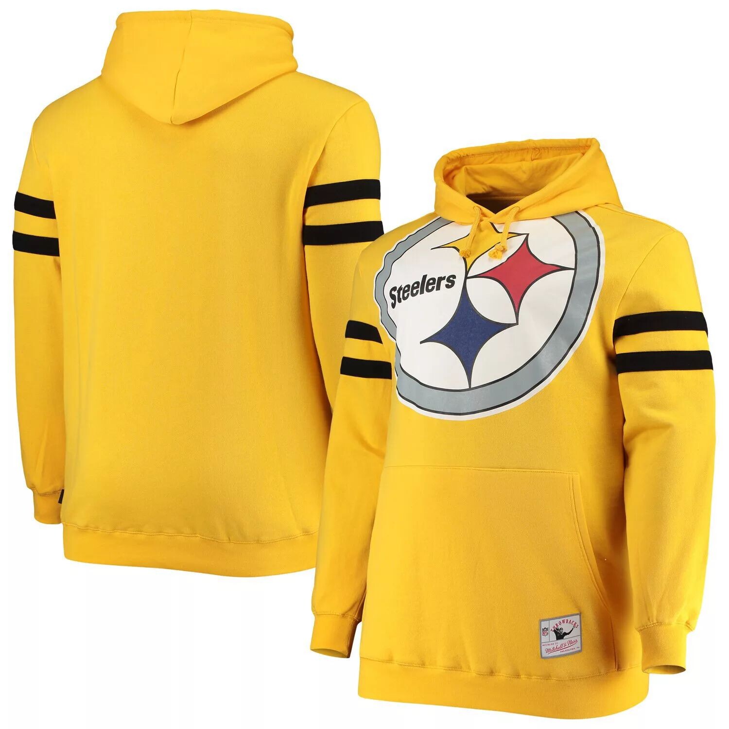 

Мужской флисовый пуловер с капюшоном Mitchell & Ness Gold Pittsburgh Steelers Big & Tall Big Face Historic Logo