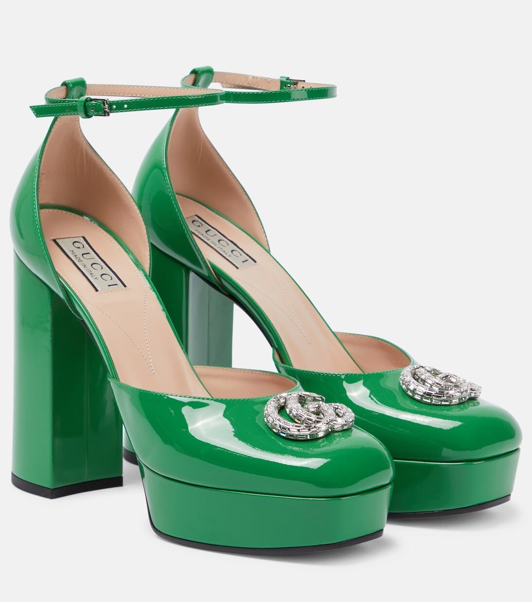 

Туфли на платформе double g из лакированной кожи Gucci, зеленый