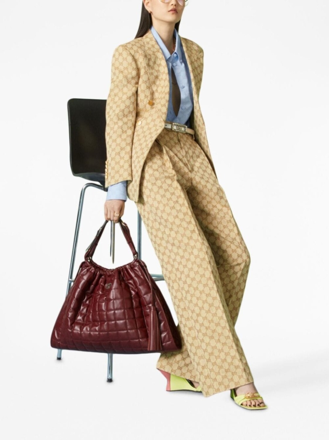 

Gucci жаккардовые брюки строгого кроя с узором GG, нейтральный цвет