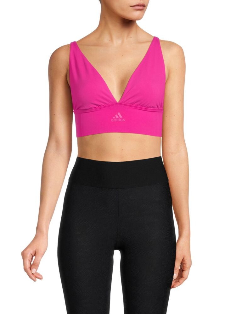 

Удлиненный спортивный бюстгальтер с глубоким вырезом Adidas, цвет Semi Lucid