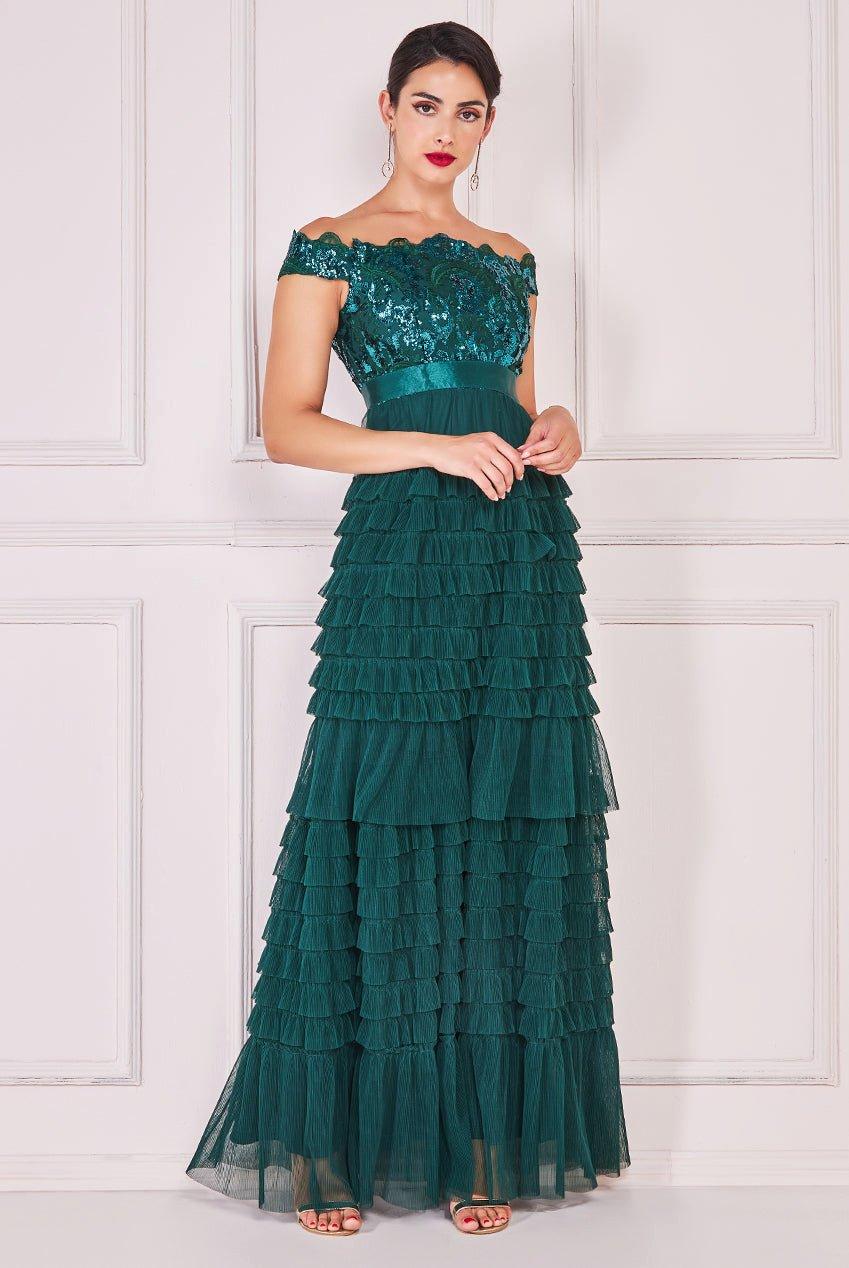 Сетка макси с рюшами и рюшами с гребешком и бардо Goddiva, зеленый платье бордовое 44 размер новое