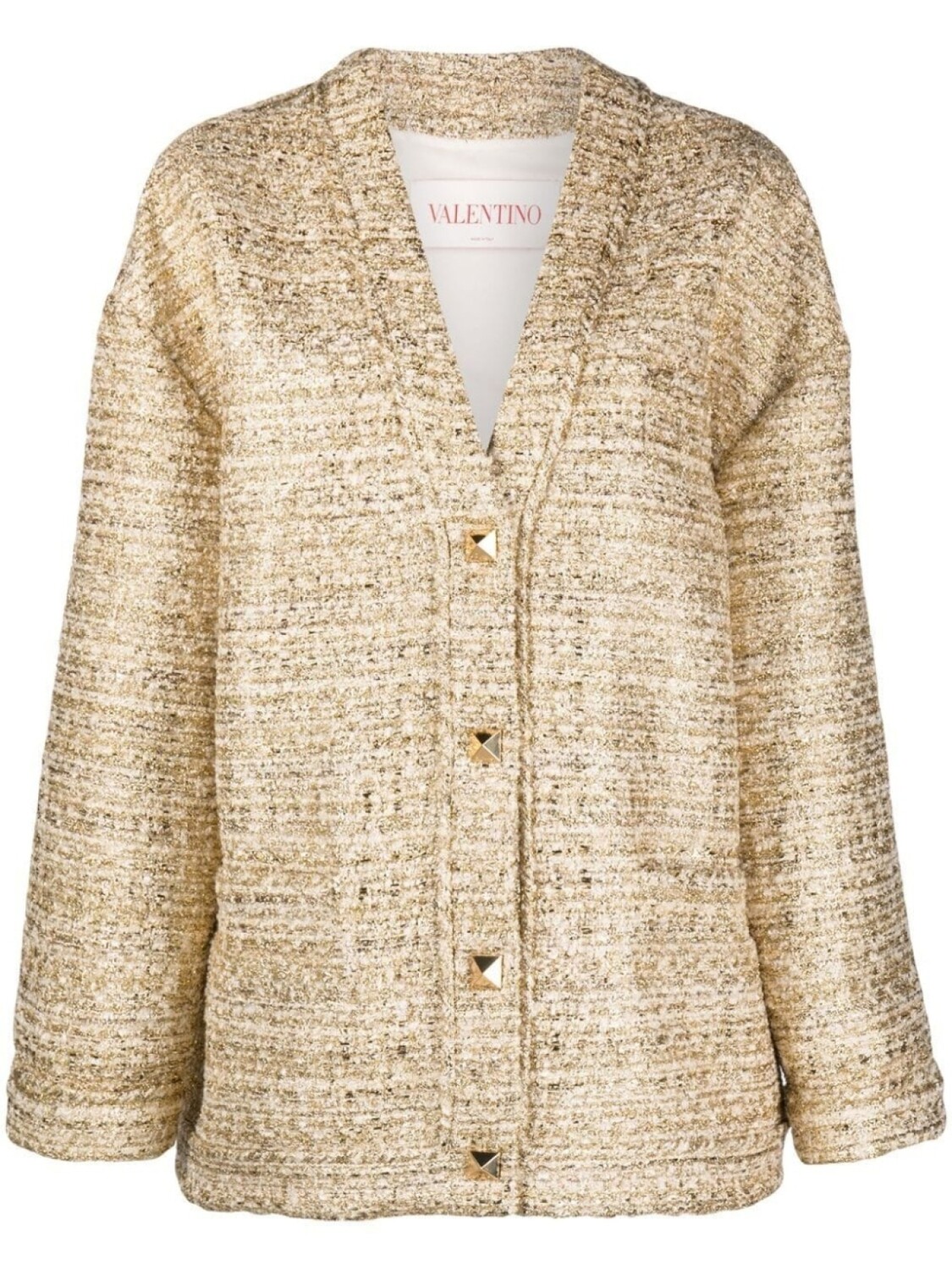 

Valentino Garavani твидовый кардиган Roman Stud с эффектом металлик, золотой