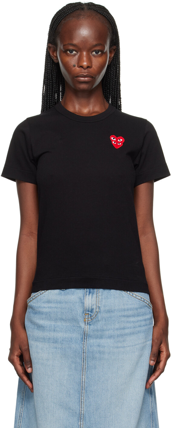 

Черная футболка с двойным сердцем Comme des Garçons, Черный