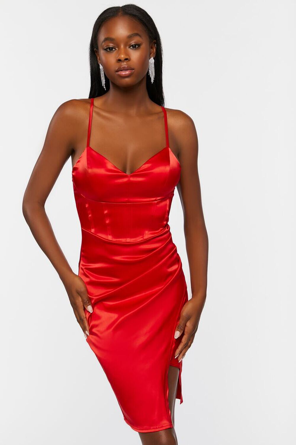 

Атласное мини-платье с корсетом Forever 21, красный