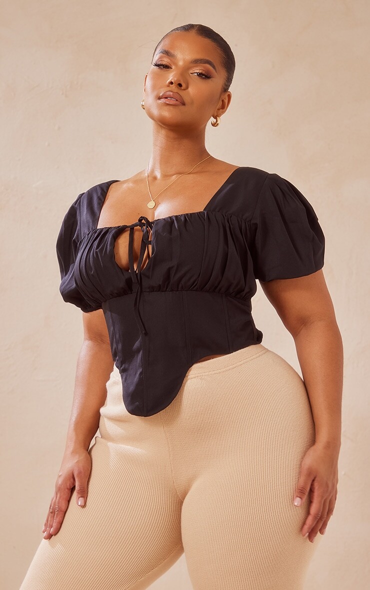 

PrettyLittleThing Блузка с корсетом Plus Black Tie Front