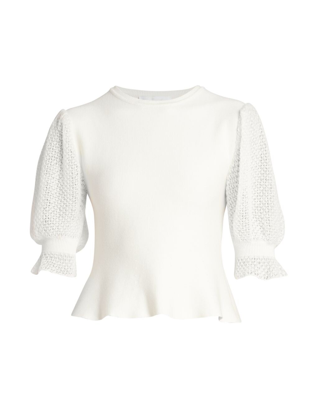 

Свитер с баской из смесовой шерсти с пышными рукавами Chloé, белый