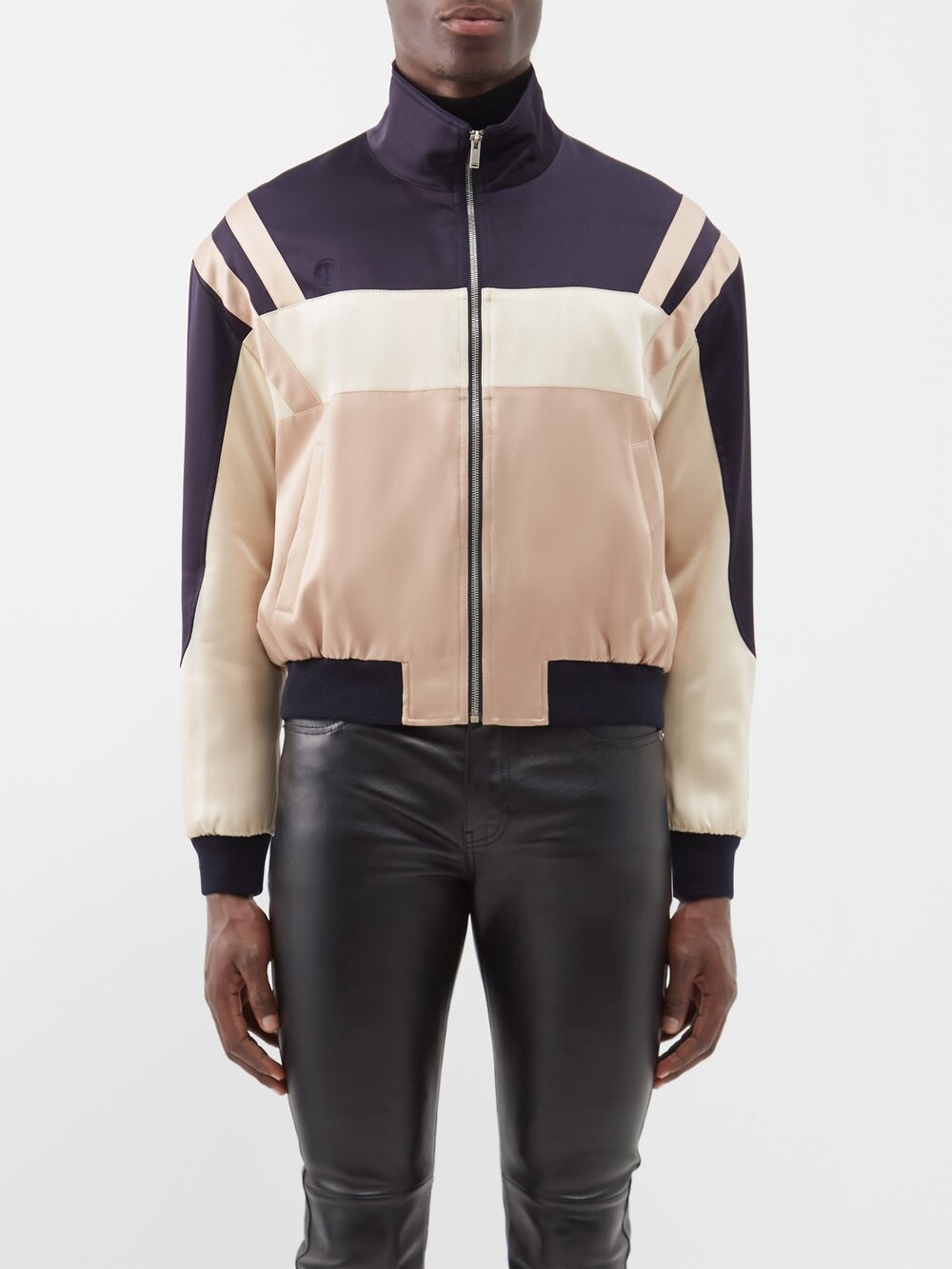 

Спортивная куртка из атласа со вставками Saint Laurent, бежевый