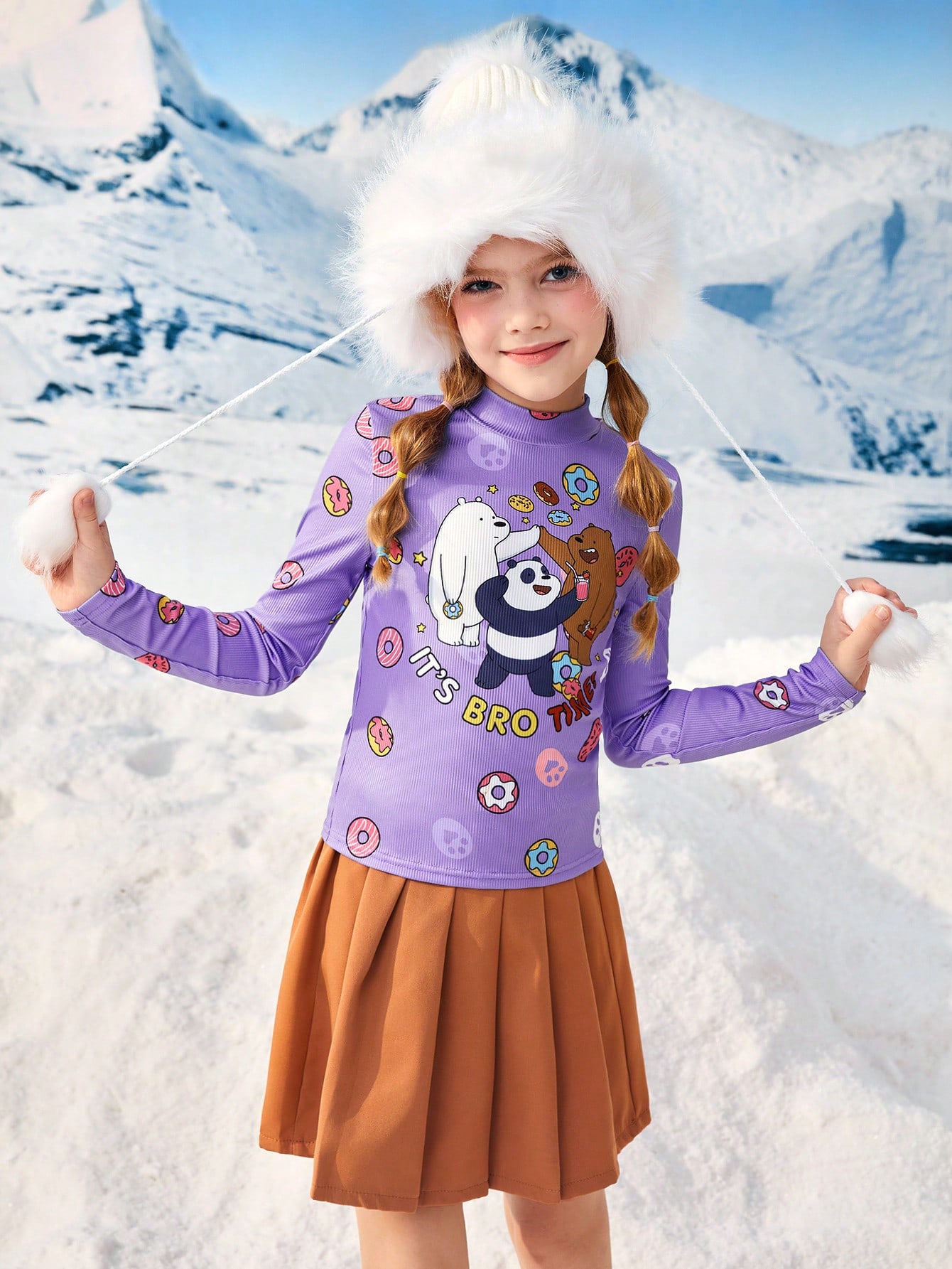 Футболка SHEIN для девочек-подростков с мультяшным рисунком и воротником-стойкой, фиолетовый фиолетовый хлопковые носки с мультяшным рисунком женские носки короткие носки с мультяшным рисунком снеговика принцессы снеговика для девочек удо