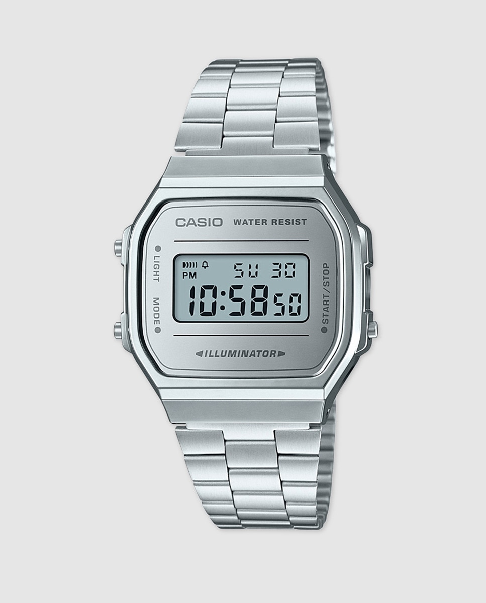 цена Casio Collection A168WEM-7EF Женские часы из стали с зеркальным циферблатом Casio, серебро