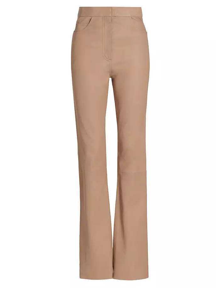 цена Расклешенные брюки из эластичной кожи Remain Birger Christensen, цвет tannin