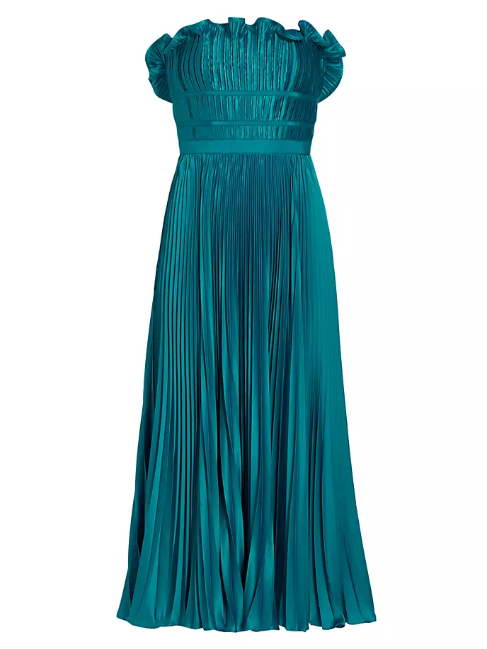 Плиссированное атласное платье без бретелек Giada Amur, цвет lagoon blue