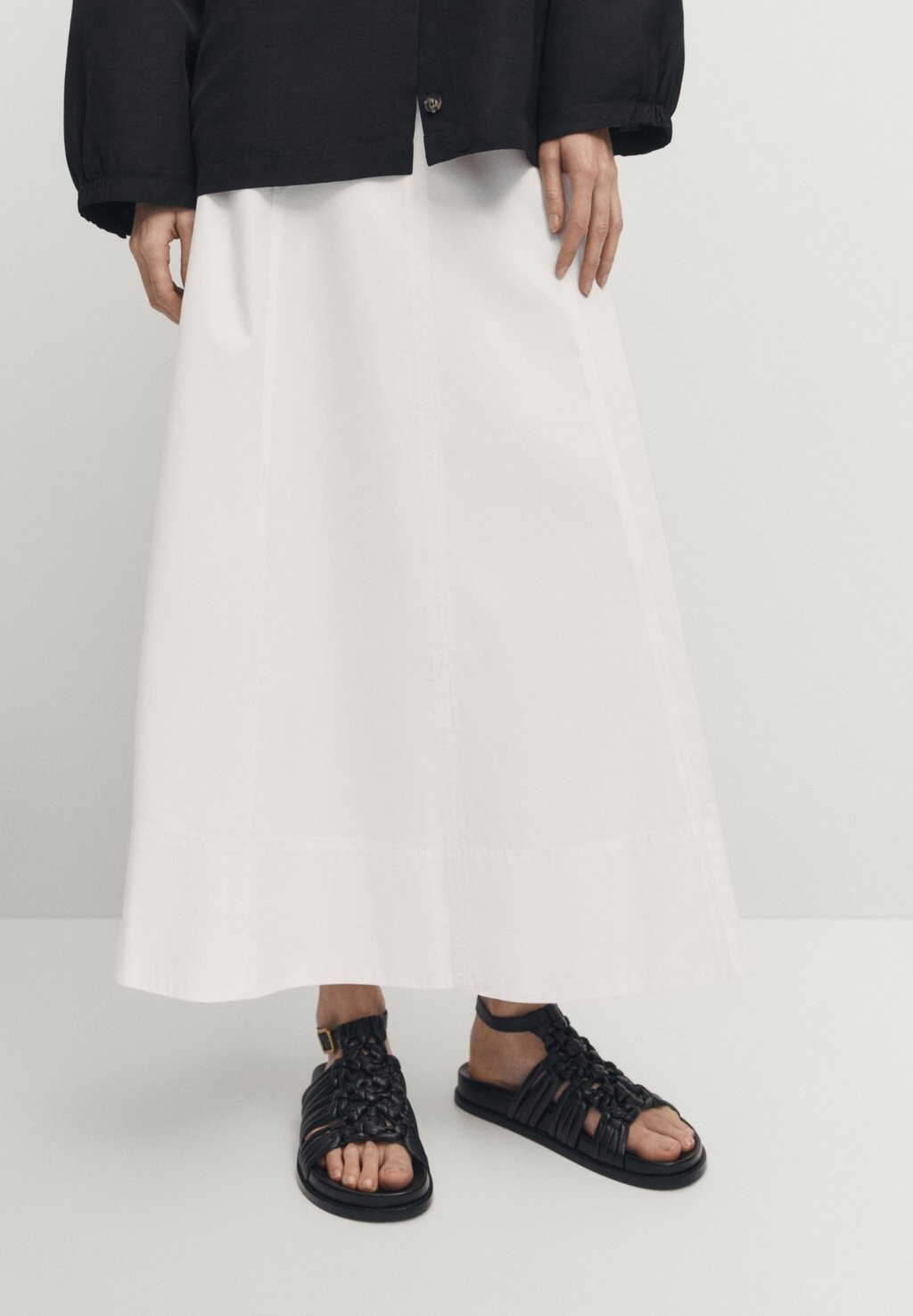 

Юбка А-силуэта FLARED MIDI Massimo Dutti, цвет white