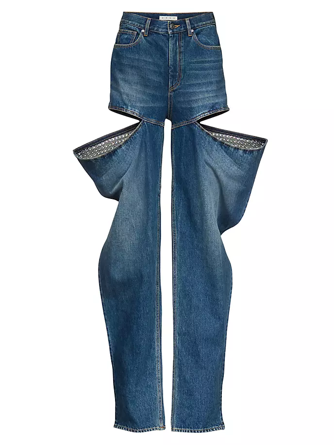 

Джинсы с разрезами, украшенными кристаллами Area, цвет vintage indigo