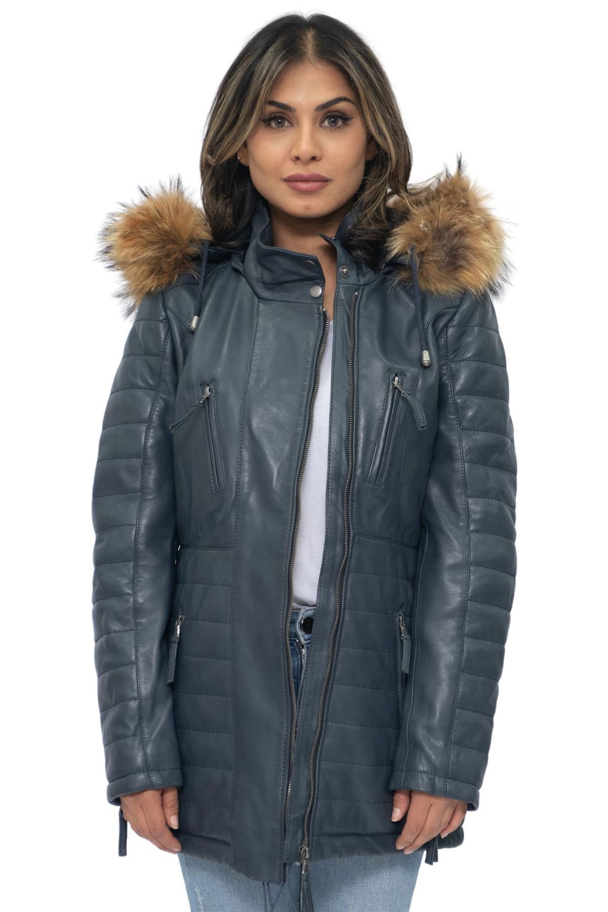 Стеганая кожаная куртка-парка-Куритиба Infinity Leather, темно-синий женская куртка на хлопковом наполнителе длинная облегающая парка с меховым воротником и капюшоном зима 2019
