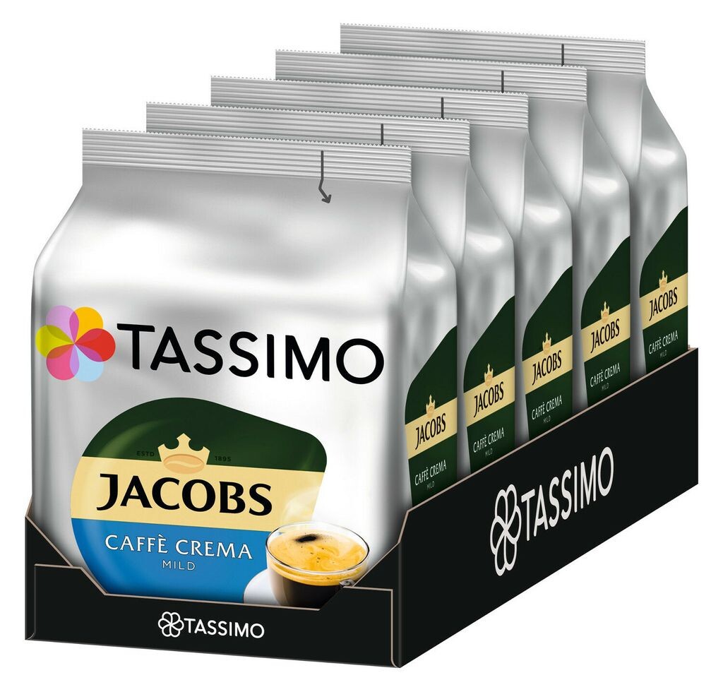 

Tassimo Jacobs Caffè Crema Mild, кофе, кофейные капсулы, молотый обжаренный кофе, упаковка из 5 Т-образных дисков 5 x 16 шт.