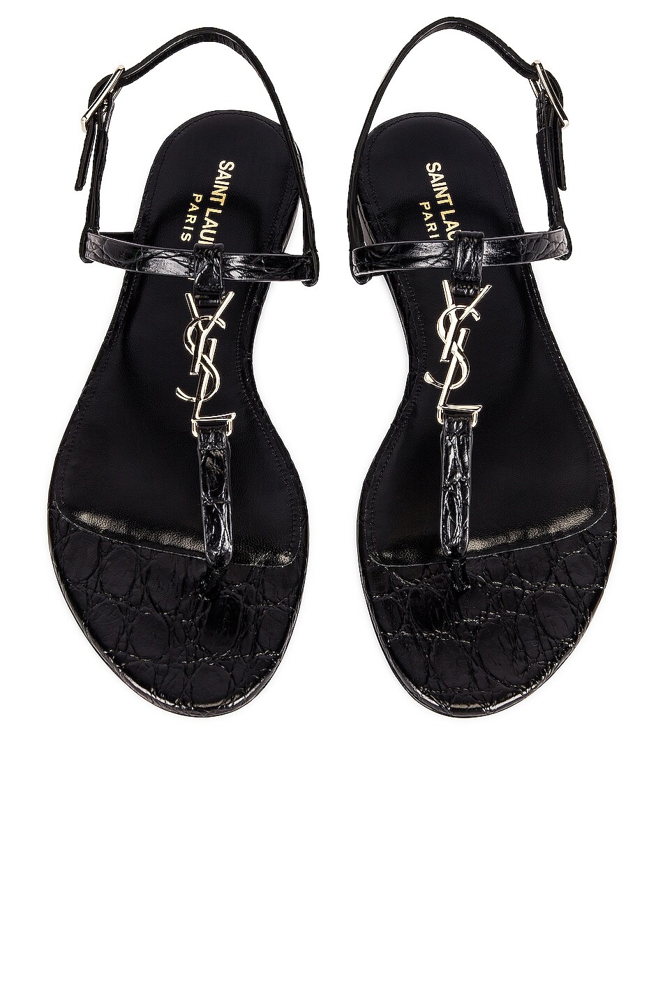 

Сандалии Saint Laurent Cassandra Embossed Croc Flats, нуар