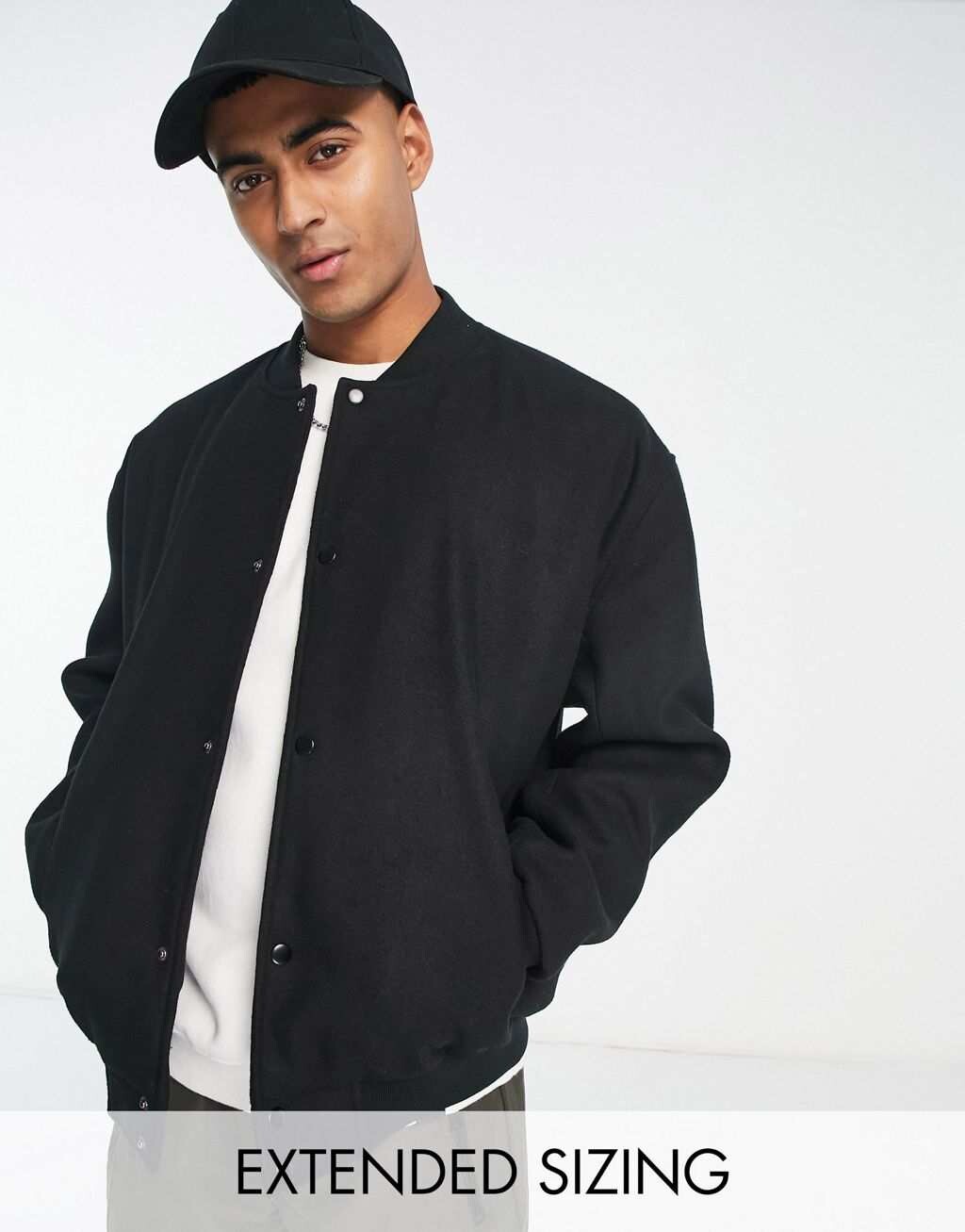 

Черный шерстяной бомбер свободного кроя ASOS DESIGN