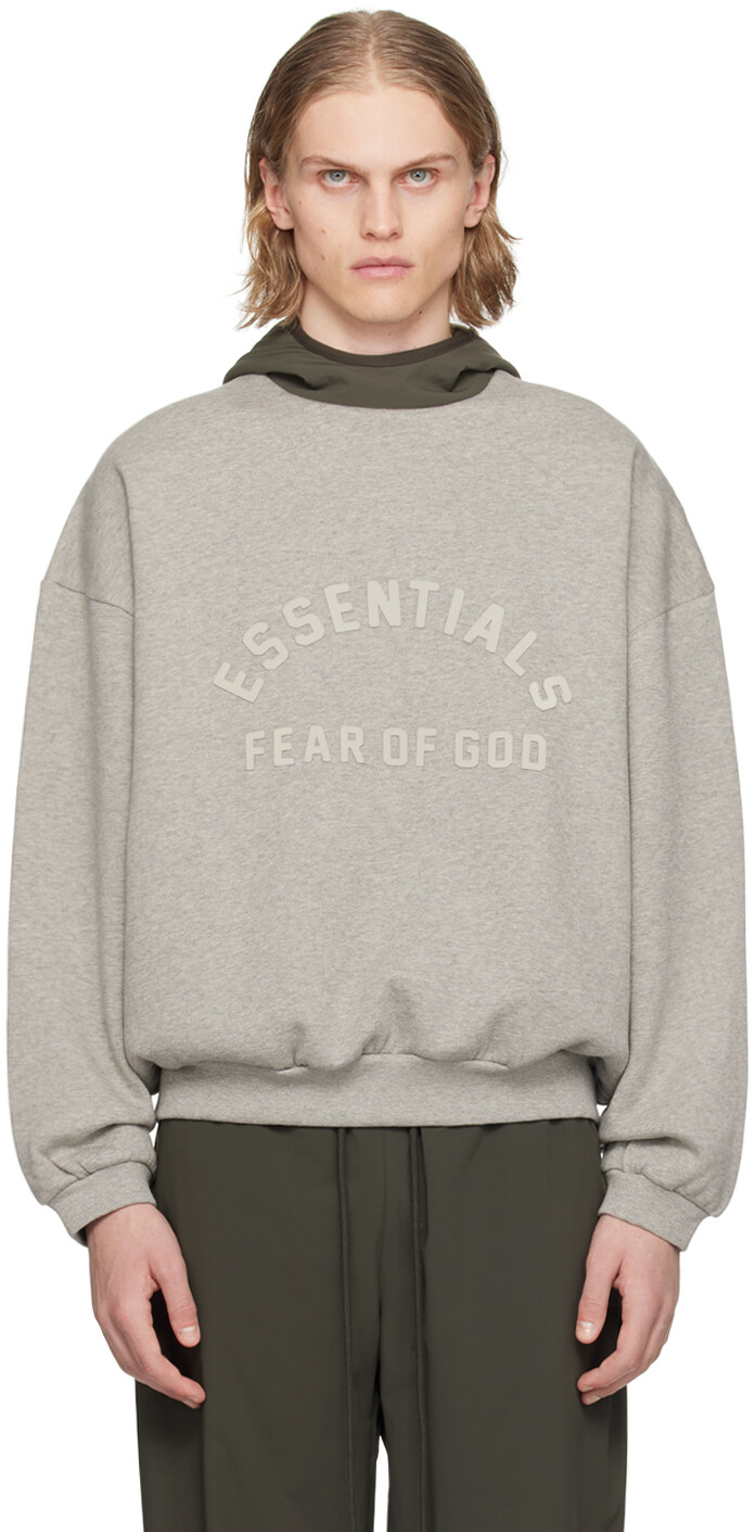 

Серый худи с капюшоном Fear Of God Essentials, цвет Dark heather oatmeal/Ink