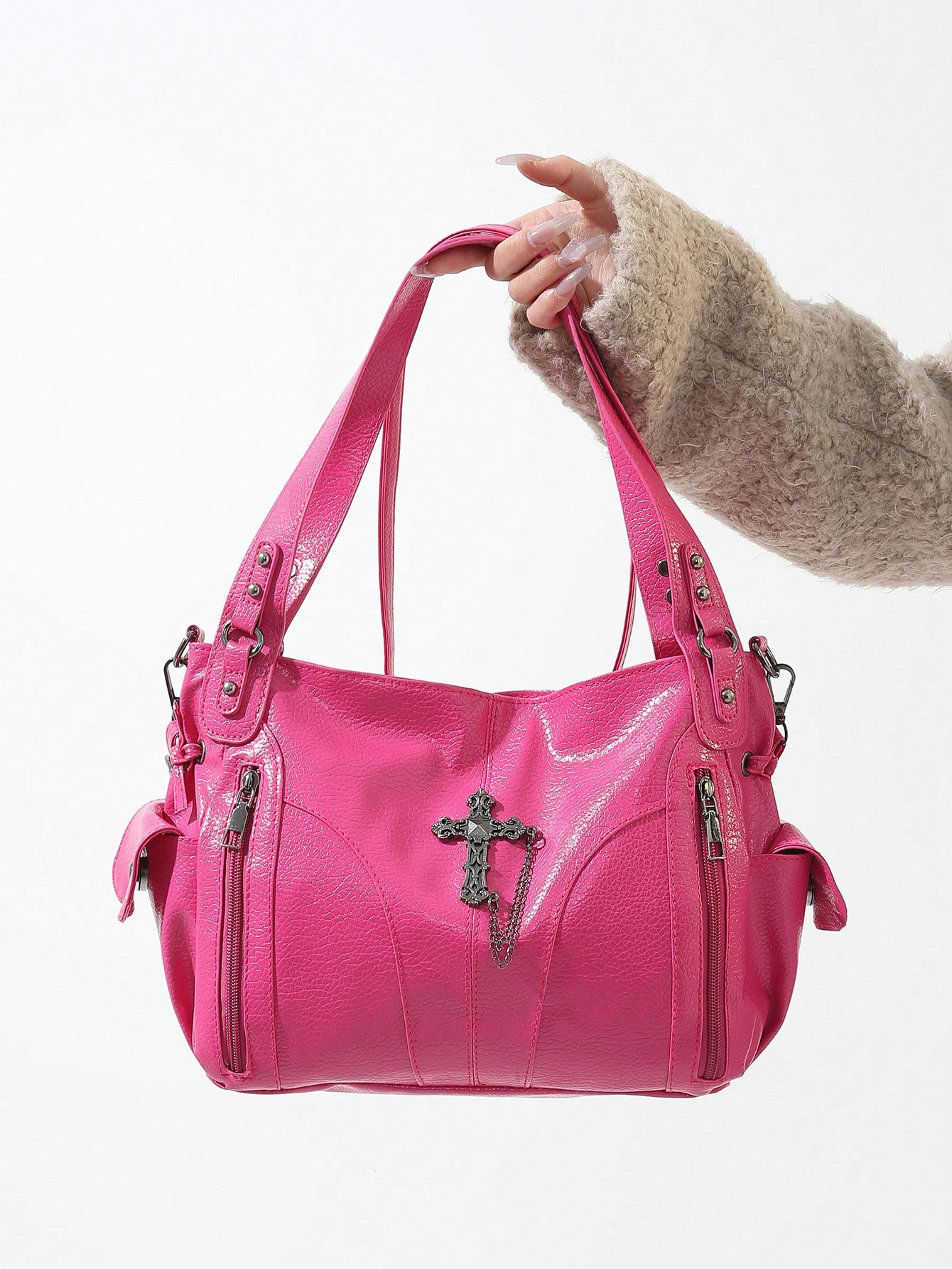 Сумка через плечо большой емкости Xiuya Y2K черная сумка через плечо из искусственной кожи, ярко-розовый дизайнерская мужская роскошная сумка через плечо