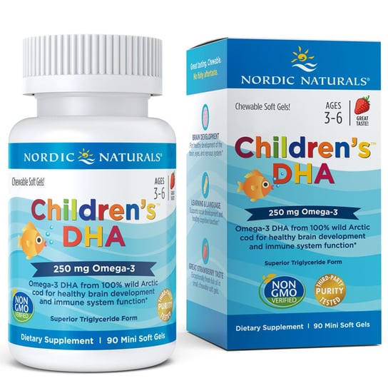 Nordic Naturals, Детская ДГК 250 мг, 90 мягких капсул, со вкусом клубники nordic naturals дгк для беременных 250 мг 60 мягких таблеток