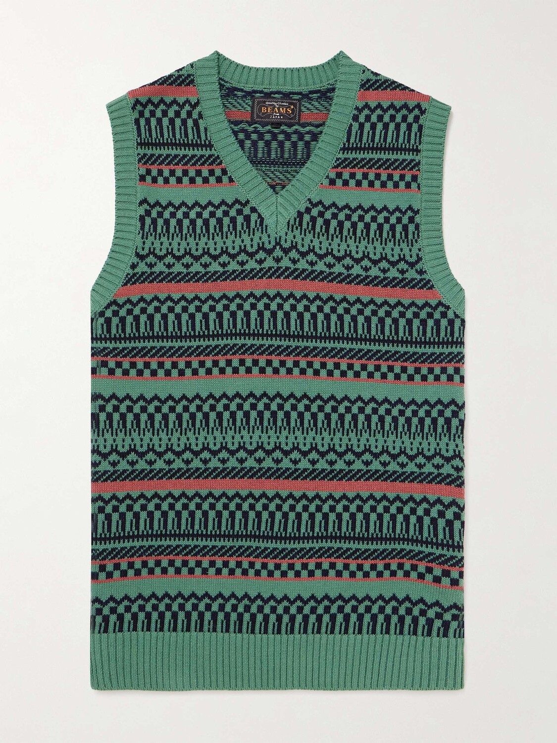 

Хлопковый свитер Fair Isle BEAMS PLUS, зеленый
