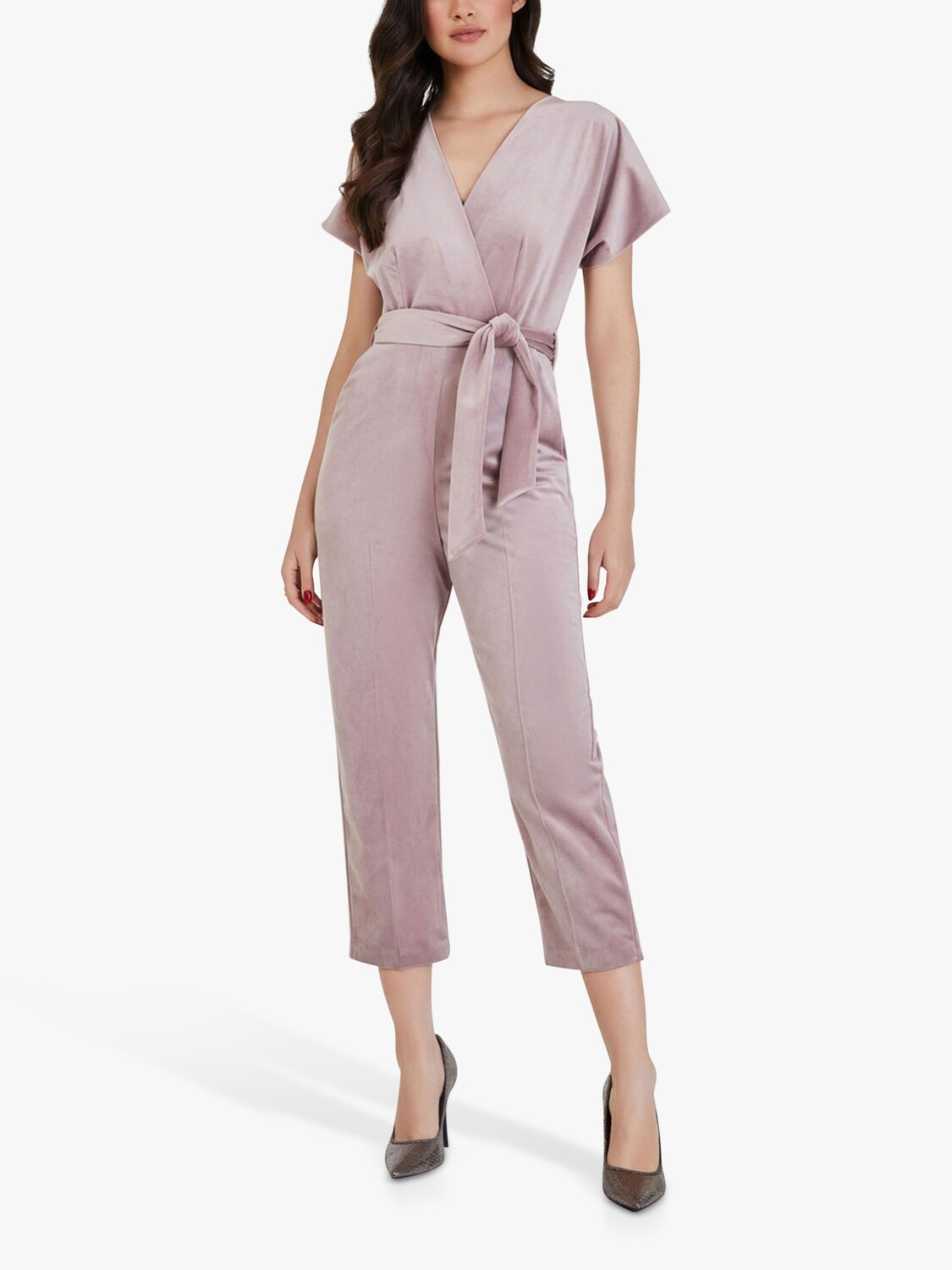 

Closet London Бархатный укороченный комбинезон с запахом, розовый