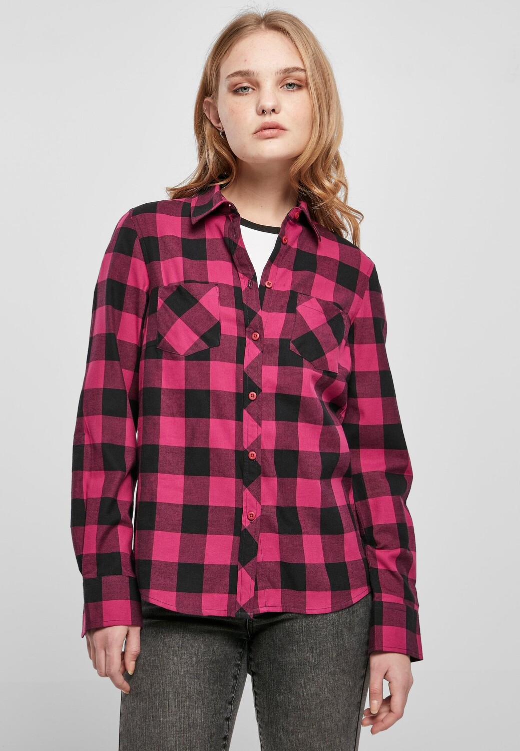 

Блуза Urban Classics Flanell Hemden, дикая фиалка/черный