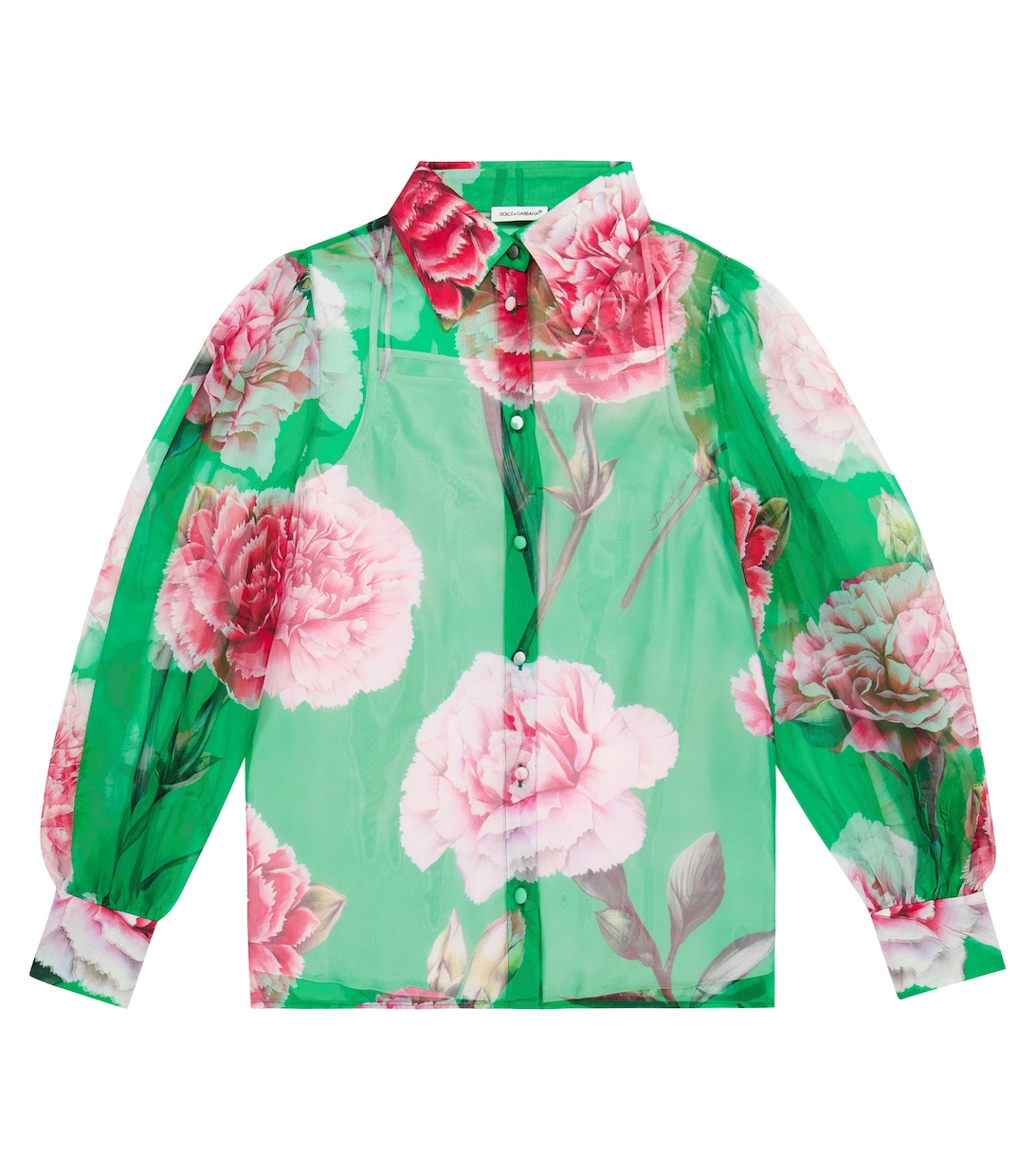 цена Рубашка из шелкового шифона с цветочным принтом Dolce&Gabbana, зеленый
