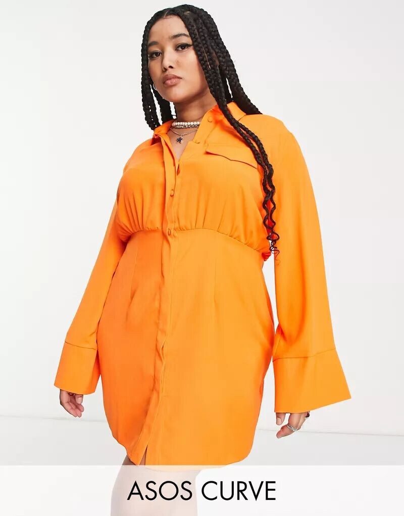 

Оранжевое приталенное платье-рубашка на пуговицах ASOS DESIGN Curve
