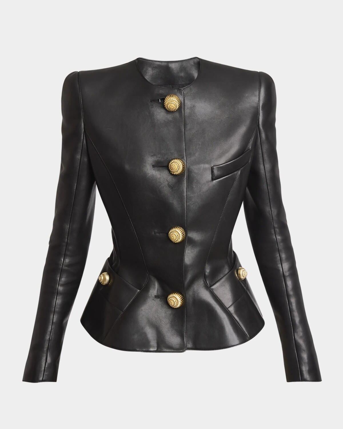 

Куртка с баской из кожи ягненка Balmain, черный