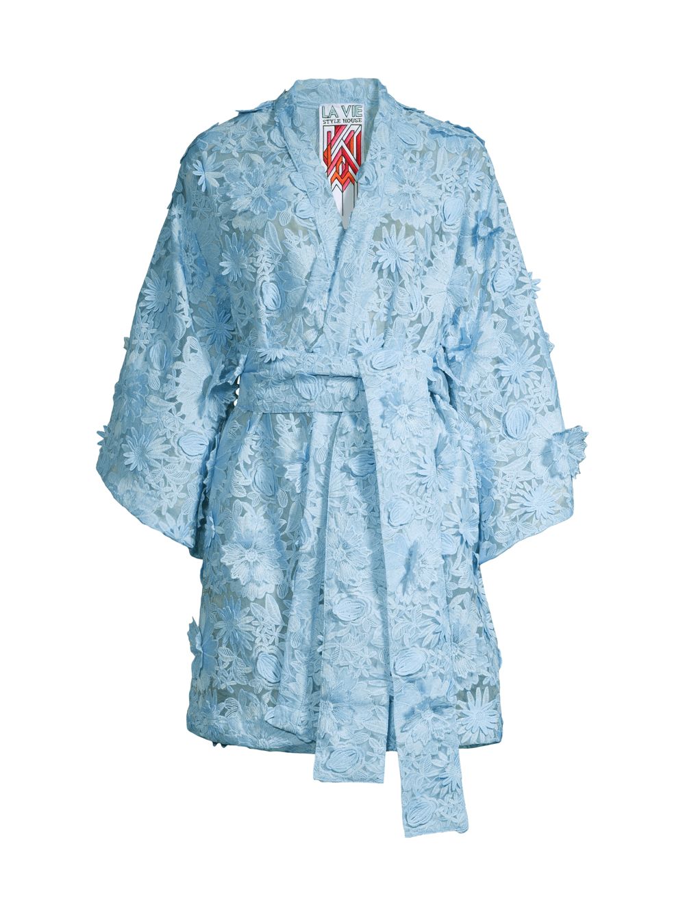 Мини-платье с запахом и кружевом и аппликацией La Vie Style House, синий мини платье из парчи с запахом la vie style house белый