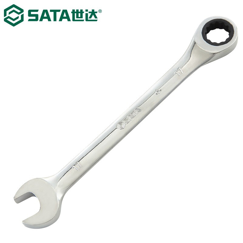 SATA 43226 Ключ с храповым механизмом с фиксированной головкой, ключ для цветения сливы, открывающийся для цветения сливы, быстрый ключ двойного назначения, полностью полированный, хром-ванадиевая сталь с высоким крутящим моментом, 46 мм