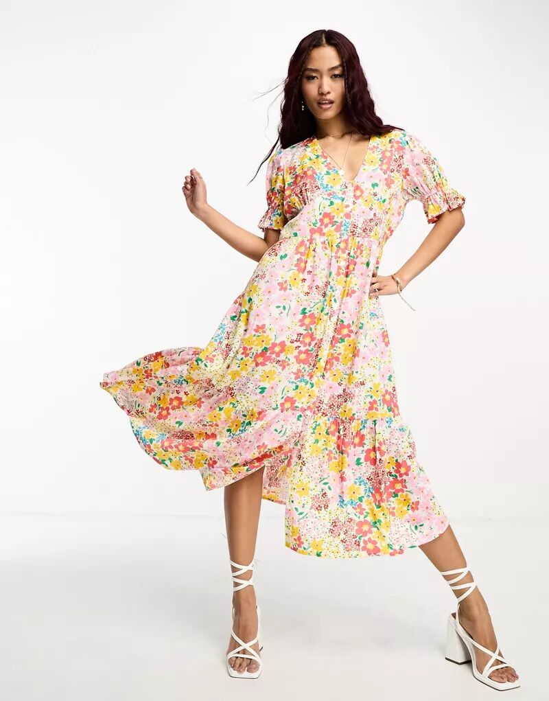 Эксклюзивное платье миди на пуговицах In The Style с цветочным принтом