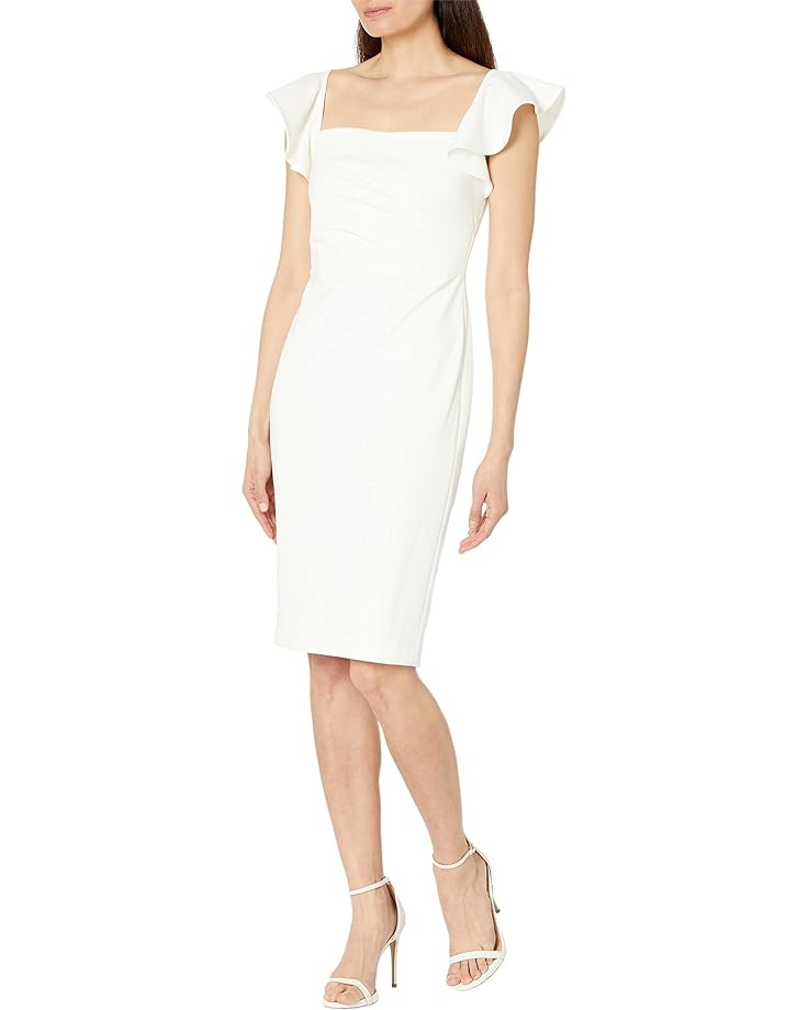 

Платье Calvin Klein Flutter Sleeve Square Neck Sheath, кремовый, Бежевый