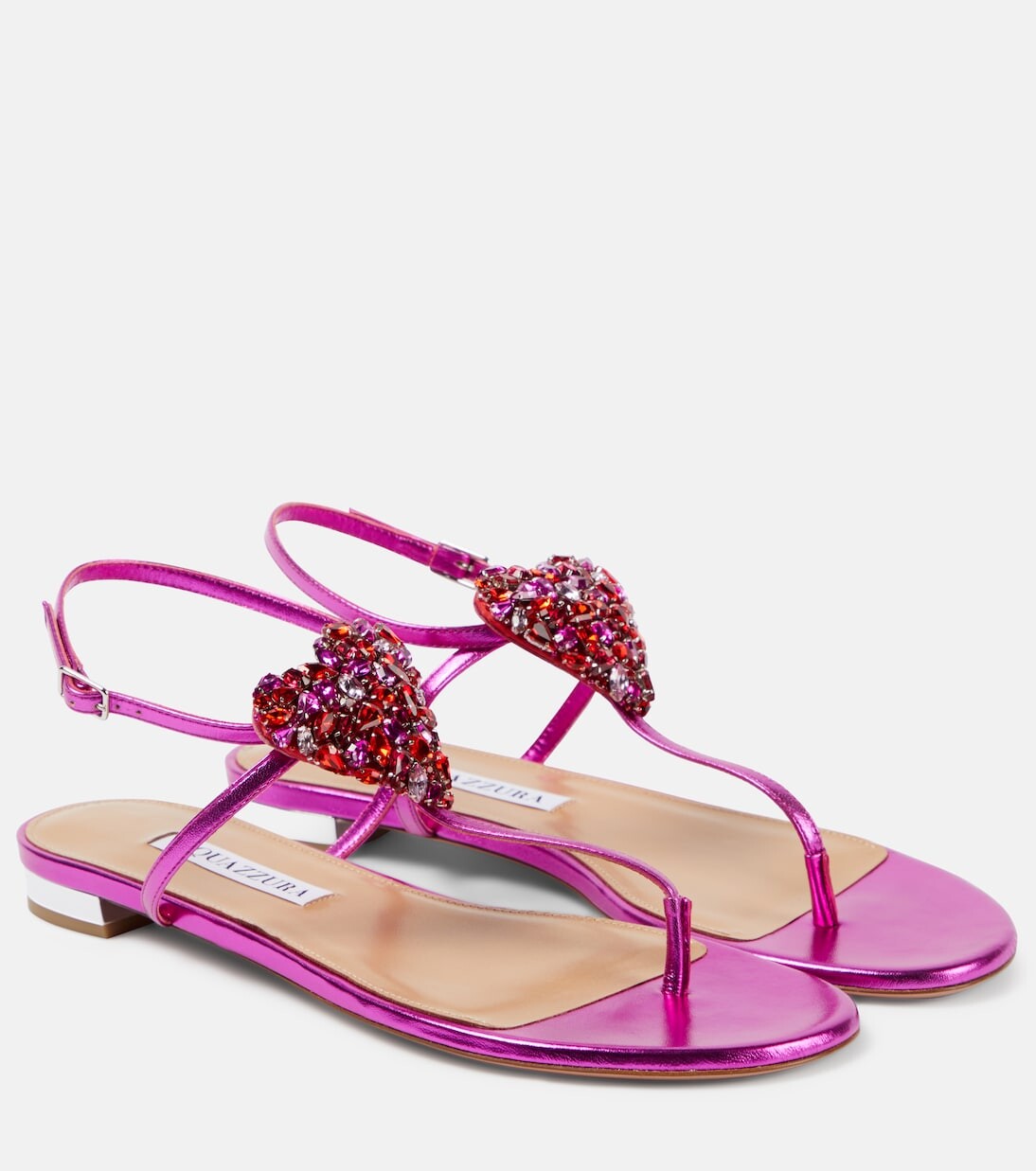 

Босоножки love me из кожи с эффектом металлик Aquazzura, розовый