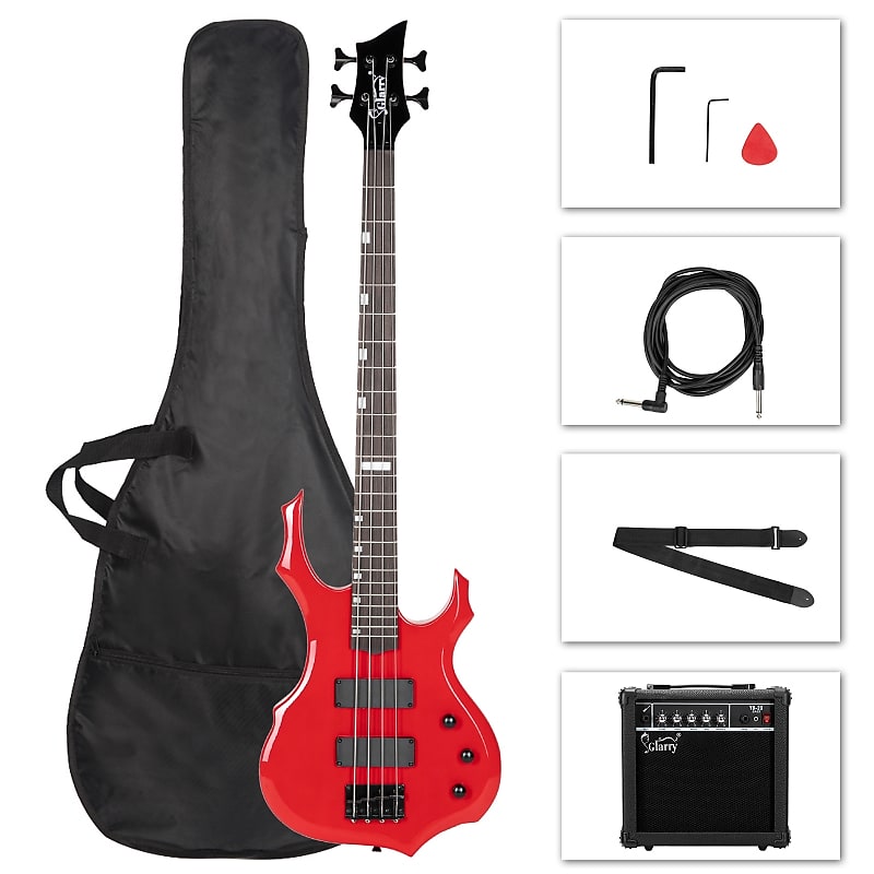 Басс гитара Glarry Red Burning Fire Electric Bass Guitar HH Pickups + 20W Amplifier