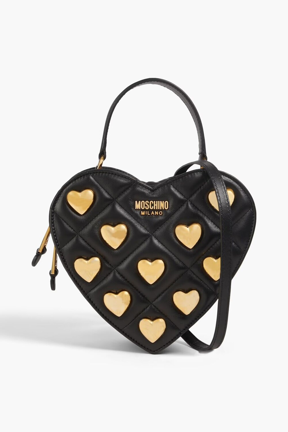 

Стеганая кожаная сумка-тоут с украшением Moschino, черный