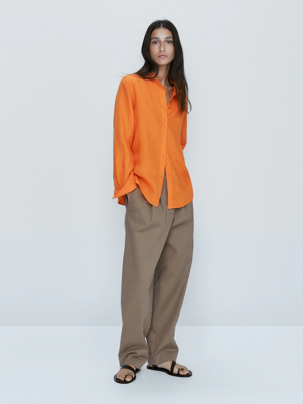 

Рубашка из 100% льна Massimo Dutti, оранжевый