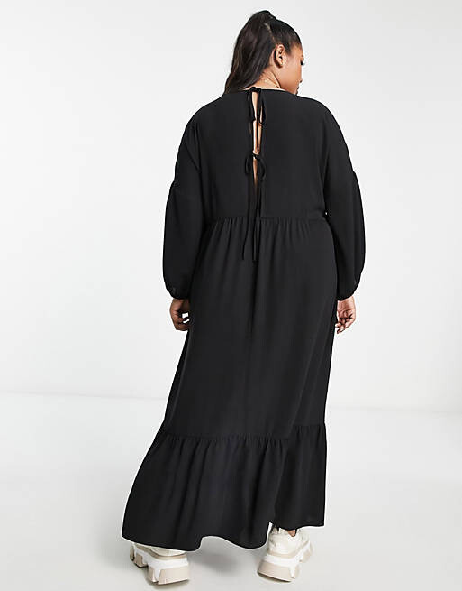 

Черное платье миди со сборками ASOS DESIGN Curve, Черный