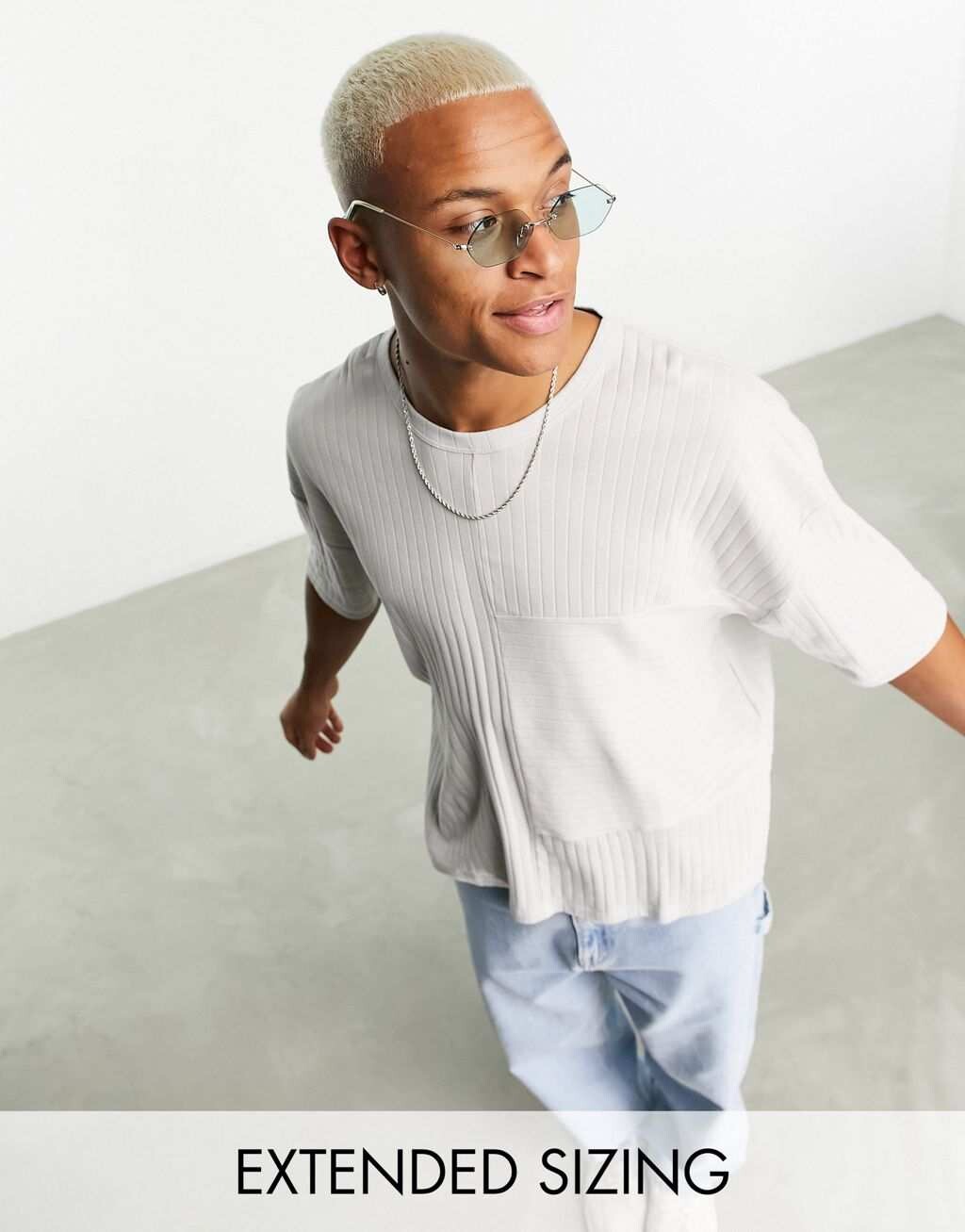 

Объемная футболка в рубчик в стиле колор-блок ASOS DESIGN
