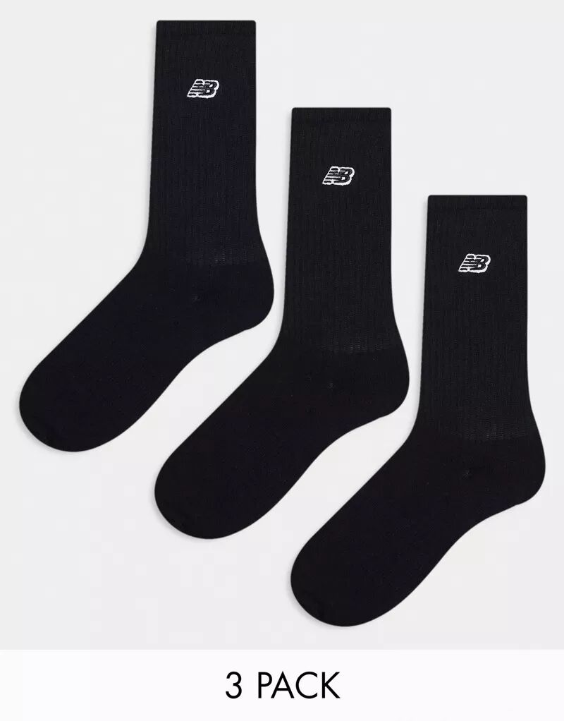 Набор из 3 черных спортивных носков New Balance с вышитым логотипом