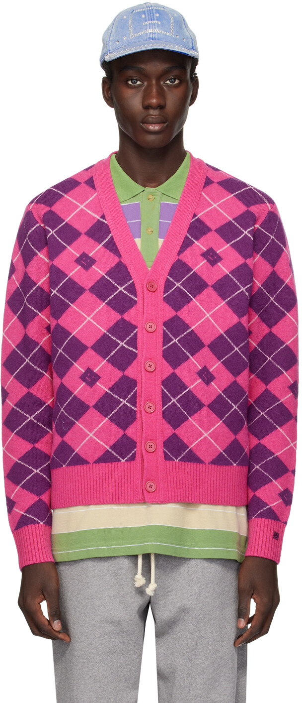 

Розово-фиолетовый кардиган с ромбами Acne Studios, цвет Pink/Purple