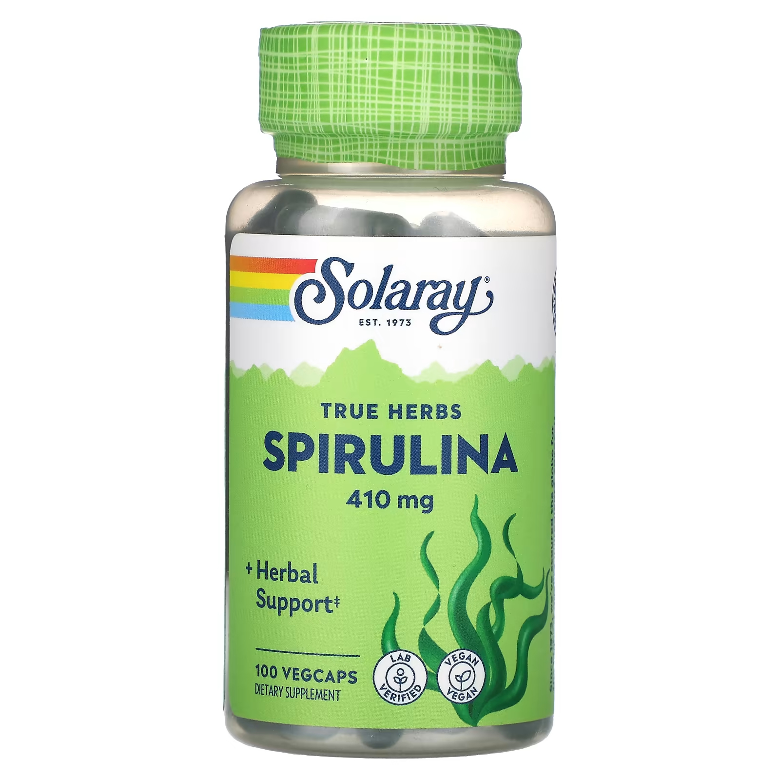 Спирулина Solaray True Herbs, 410 мг, 100 растительных капсул solaray true herbs листья оливкового дерева 410 мг 100 вегетарианских капсул