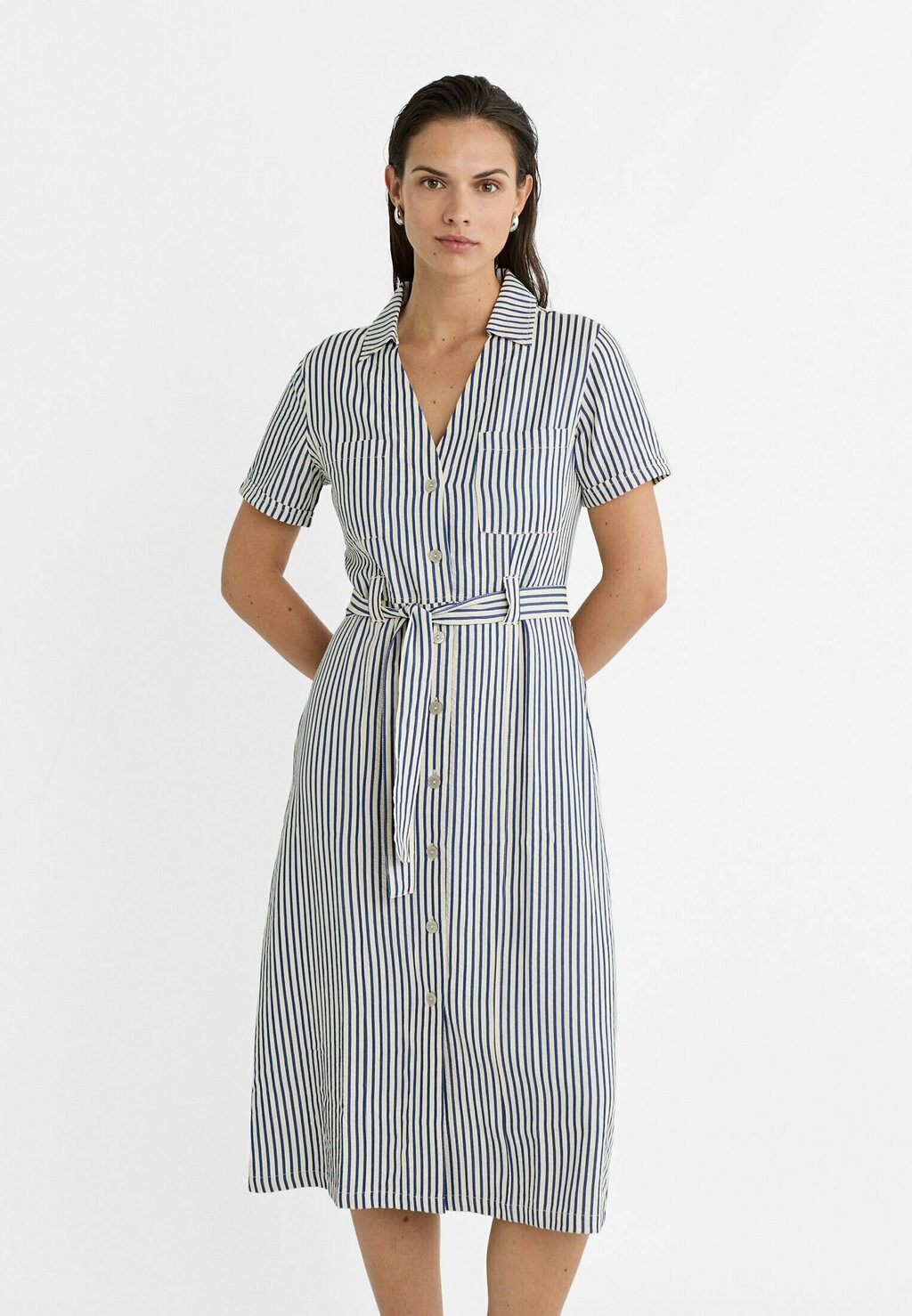 

Платье-рубашка Striped Midi Stradivarius, королевский синий
