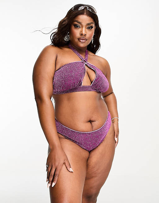 

Розовые блестящие хипстерские плавки бикини ASOS DESIGN Curve