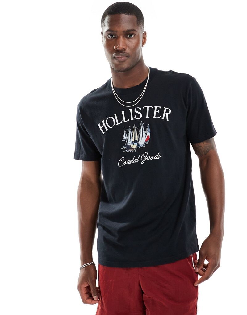 

Hollister - Coastal Tech - Черная удобная футболка с вышитым логотипом