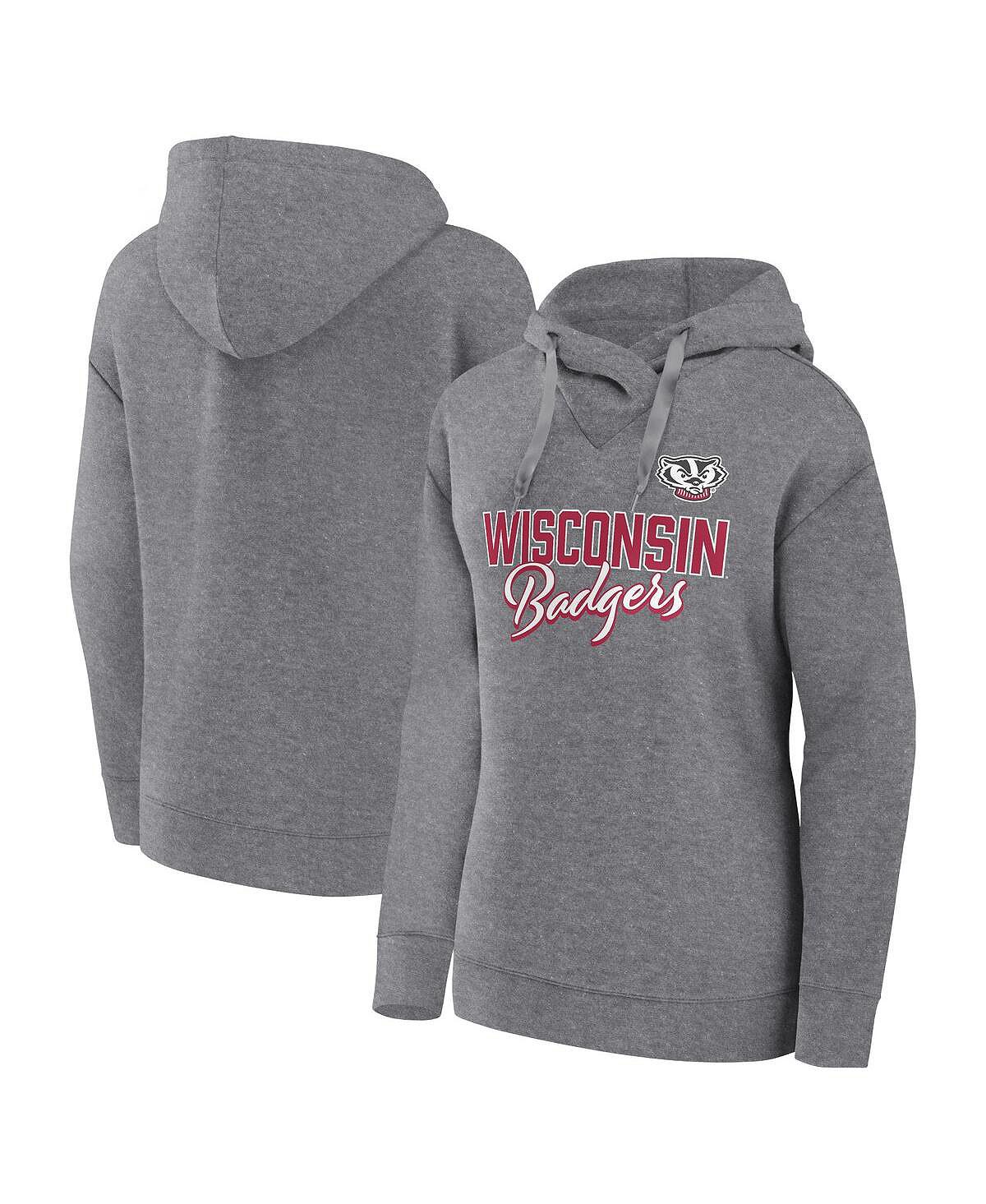 

Женский пуловер с капюшоном с фирменным логотипом Heather Grey Wisconsin Badgers Script Favorite Fanatics