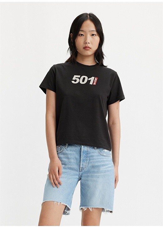 

Черная женская футболка с круглым вырезом и принтом Levis, Черный