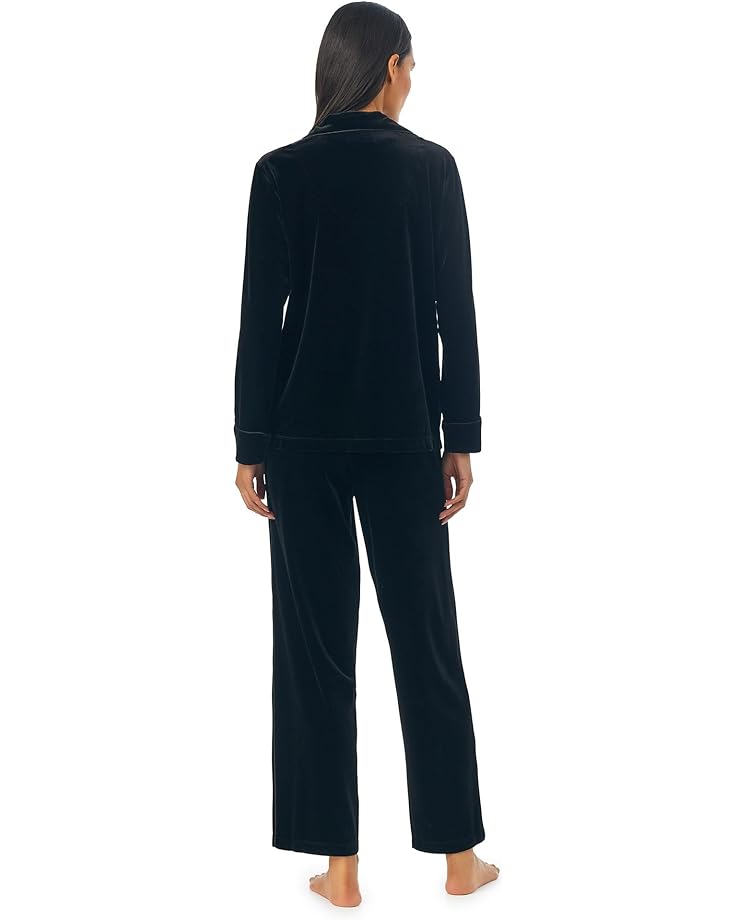 Пижамный комплект LAUREN Ralph Lauren Long Sleeve Velvet Notch Collar Long PJ Set, черный