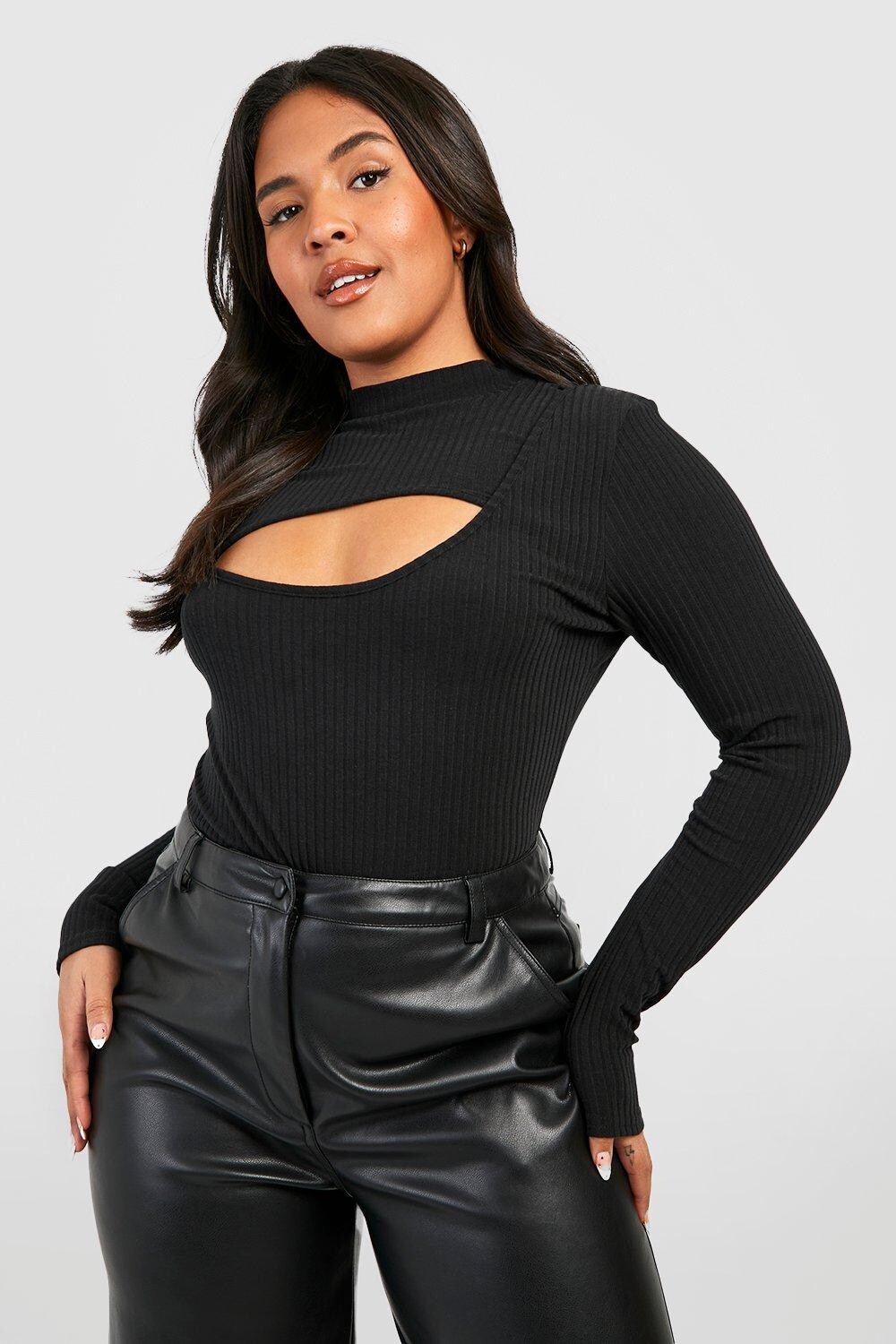 

Топ plus soft rib с высоким вырезом Boohoo, черный
